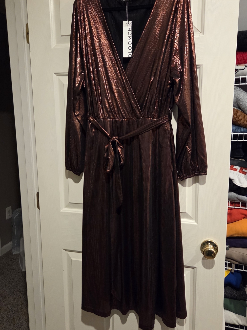 BloomChic Metallic Brown Wrap Dress